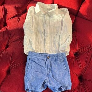 Janie and Jack White Button Down Shirt and blue shorts. Worn less than handful.